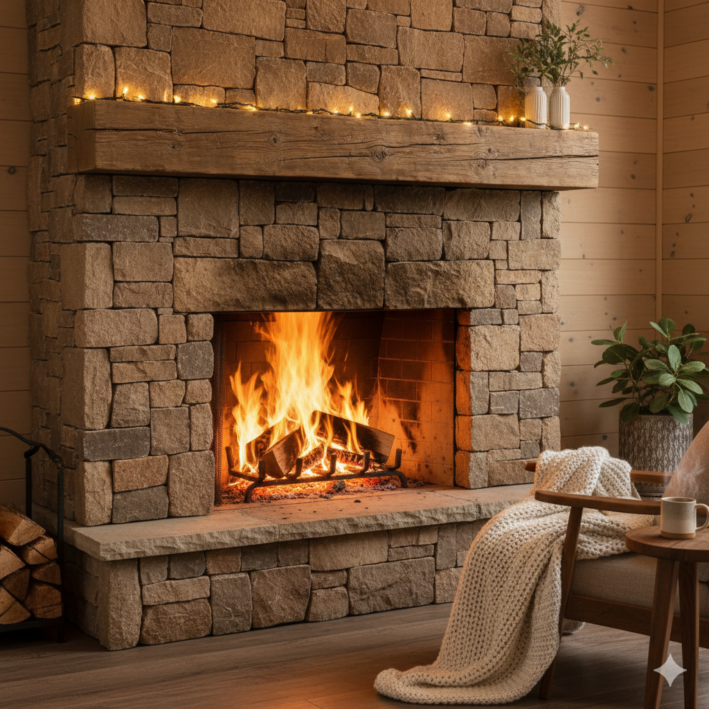 Cozy lounge with fireplace